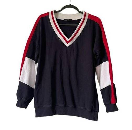 Missguided  Navy Red White USA Terrycloth V-Neck Sweater Pullover size 6 Small