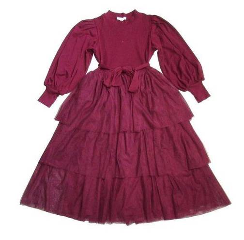 Krass&co NWT Ivy City . Cosette Midi in Wine Tiered Tulle Skirt Fit & Flare Dress M