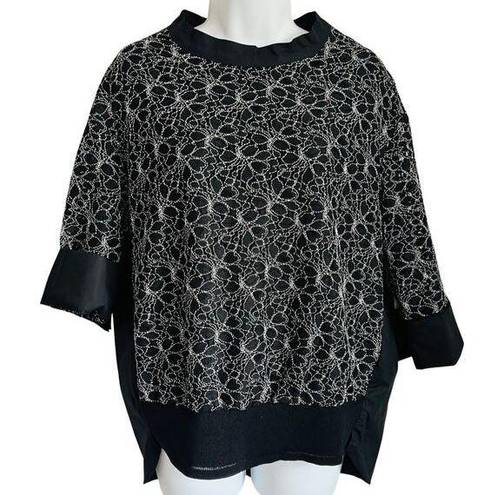 ma*rs Floral Abstract Black White Knot Tunic Style Top size 2 / S  er Mai Korean