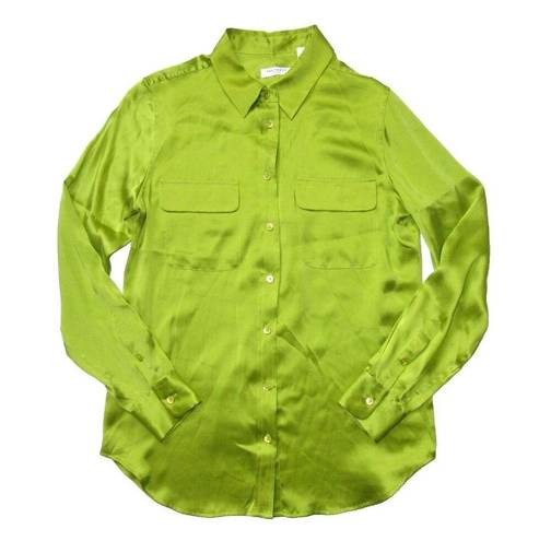 Equipment NWT  Slim Signature in Citron Satin Silk Button Down Shirt M $238