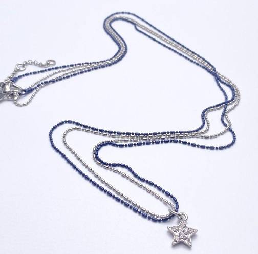 American Eagle  Layered Long rhinestones Star necklace blue silver dainty blue