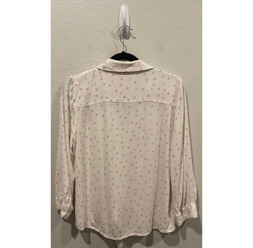 LC Lauren Conrad Button Down Tie Front Pink Moon Hearts Blouse