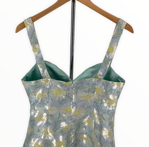 Lulus Lulu’s Blooming Love Light Blue Yellow Floral Jacquard Mini Dress size Medium