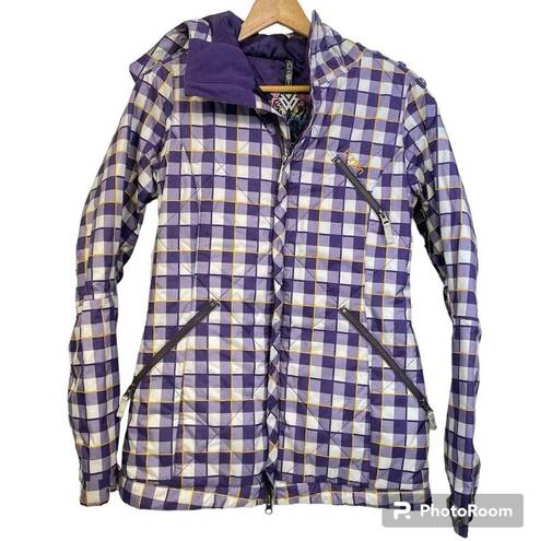 Burton  Snow Board Coat Size 3 Purple Check Dry Ride Hooded Ski Jacket Winter EUC