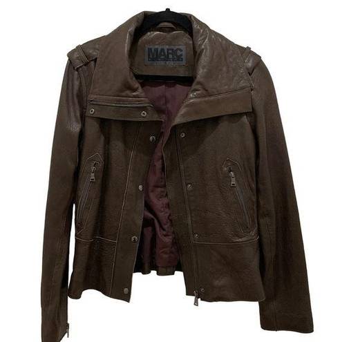 Marc New York  Dark Brown Leather Bomber Jacket Medium