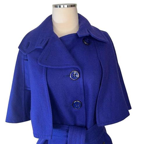 DKNY  Deep Purple Wool Blend Belted Crop Peacoat Cape Jacket Sz M