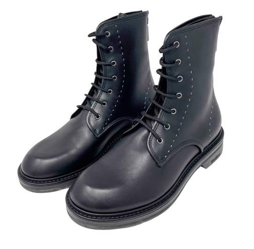 Max Mara  Beth Ankle Zip Black Leather Combat Boots size 7.5