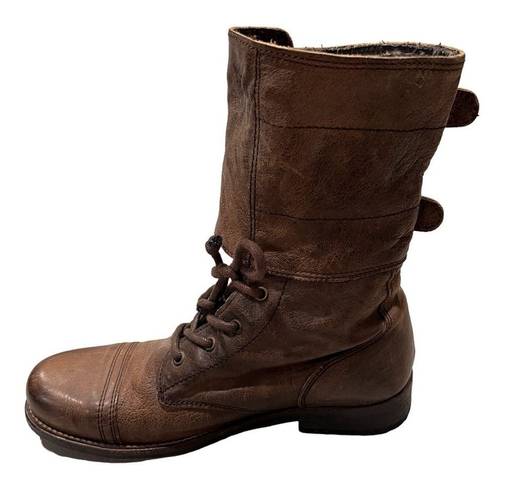 All Saints Brown Distressed Leather Damisi Military Combat Boots