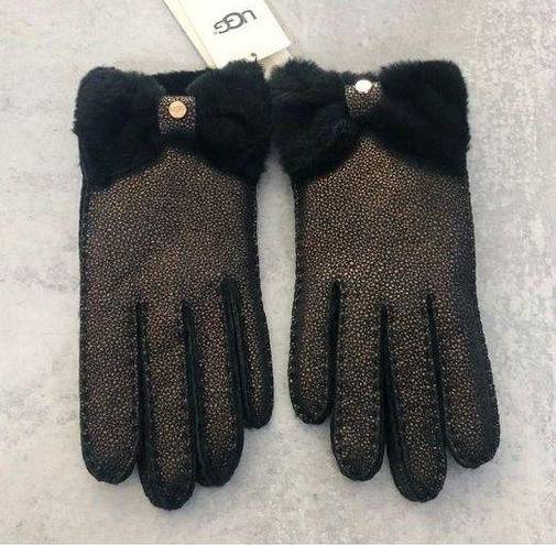 UGG  Metallic Black Bow Shorty Glove Slim Fit Water Resistant NEW