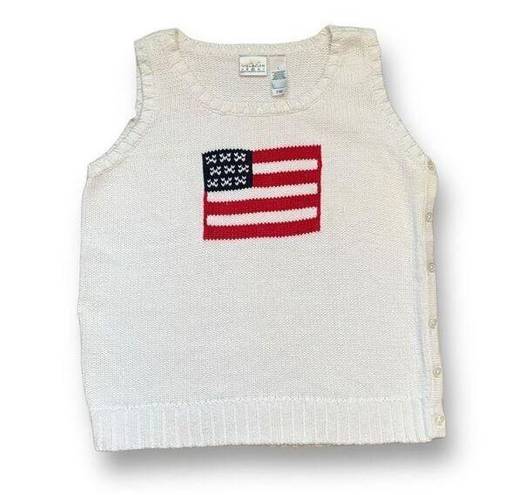 Vintage Village Sport Knit Sweater Vest White Red American Flag Side Button Size L