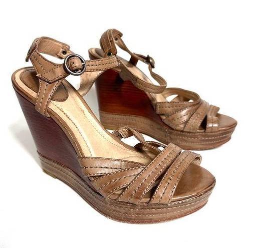 Frye  6.5 Corrina Stitch Wedge Dark Brown Sandals