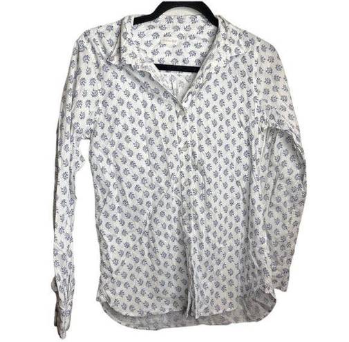 Garnet Hill Organic Pima Floral Patterned White Button Print Shirt