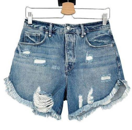 Good American Womens Button Fly Distressed Frayed Hem Denim Jean Shorts Size 25