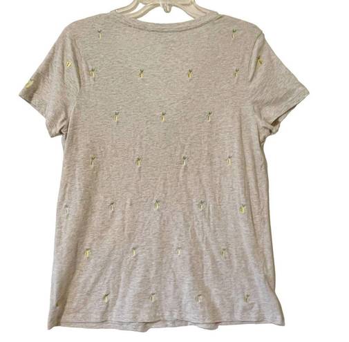 Merona  Pineapple Embroidered V-Neck T-Shirt Heather Grey / Yellow / Green XL