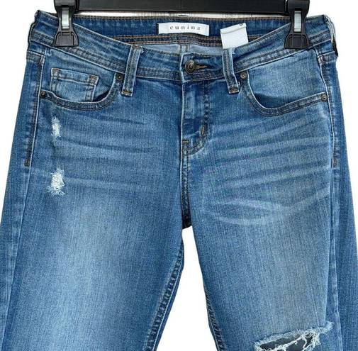 Eunina  JRS SZ 3 Mia Mid-Rise Relaxed Skinny Crop Jeans Stretch Distressed Blue