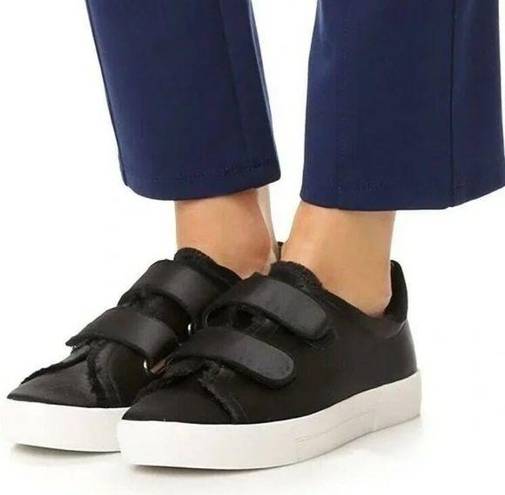 Joie  Diata Satin Two Strap Low Top Sneakers Hook and Loop Round Toe Black Size 9