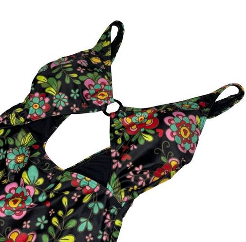 Modcloth  The Lara Black Floral One Piece Swimsuit Large