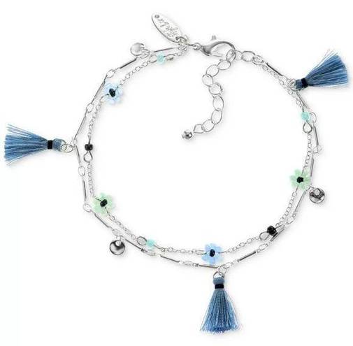 Style & Co  Flower Tassel Double-Row Ankle Bracelet in Silver-Tone NWT MSRP $25