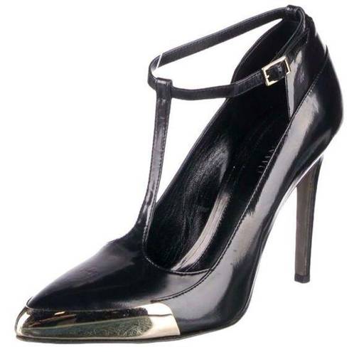 Jason Wu Sz 9.5B  Black & Metallic T Strap Pumps