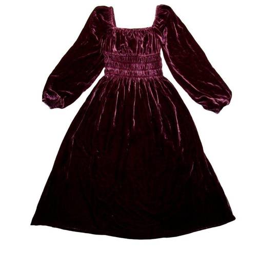 Hill House NWT  The Jasmine Nap in Burgundy Velvet Smocked Midi Dress XS