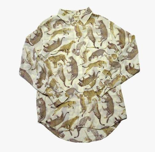 Equipment NWT  Signature in Almond Floating Cheetah Cat Silk Button Down Shirt S