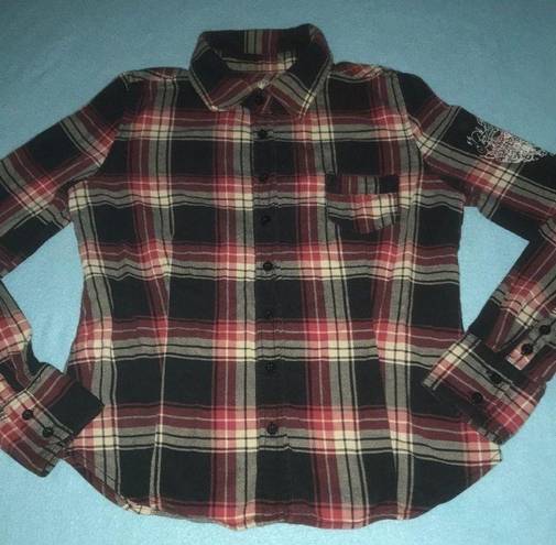 Cello  flannel button up long sleeves rhinestone details chest pocket size M