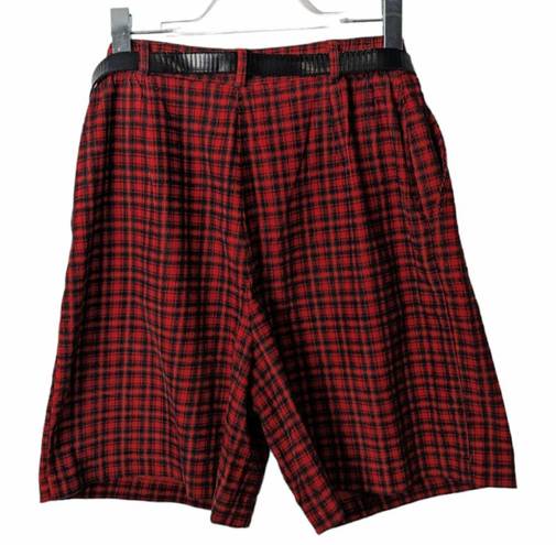 Counterparts Vintage 90's  Plaid Corduroy Bermuda Shorts Pleated Belted Red Blue