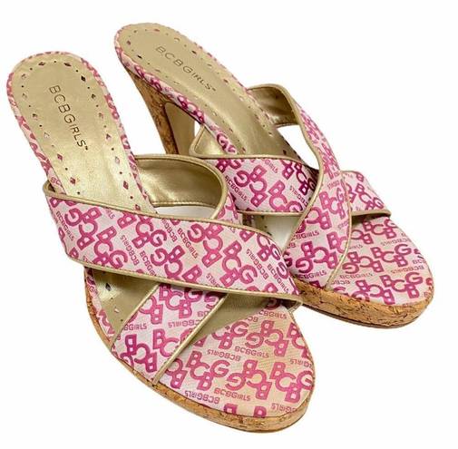 BCBGirls  Pink High Heels Cork Sandal 9B