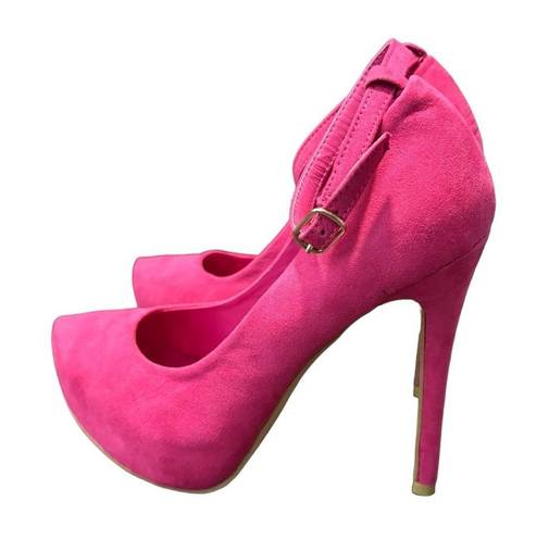 Bella Marie , hot pink, suede Mary Jane Pumps.