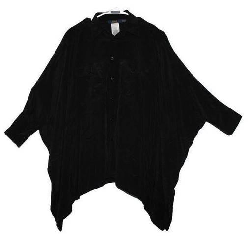 Polo Womens  Ralph Lauren Black Silk Pullover Blouse Button Down Shirt Sz XS NWOT