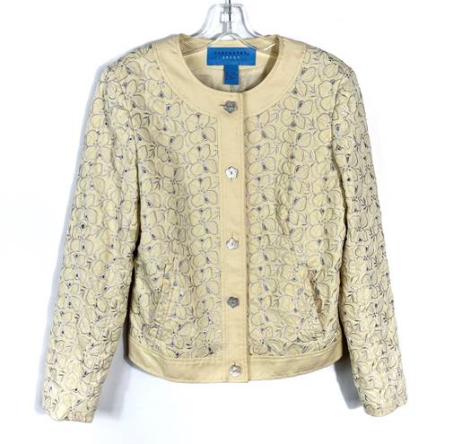Doncaster Sport Yellow Floral Perforated Button Front Blazer Jacket Size 6 Coat