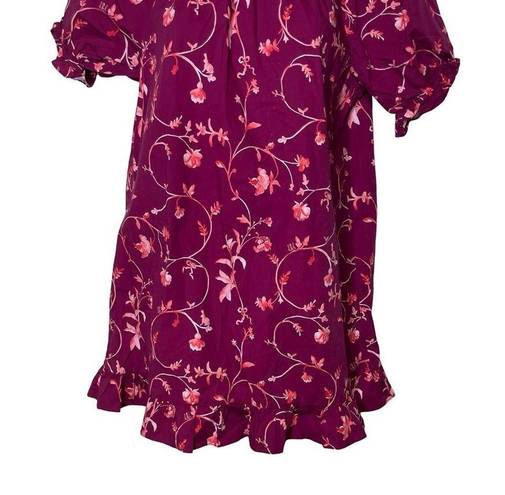 Hill House  The Katherine Nap Dress in Burgundy Botanical Poplin mini dress Sz S