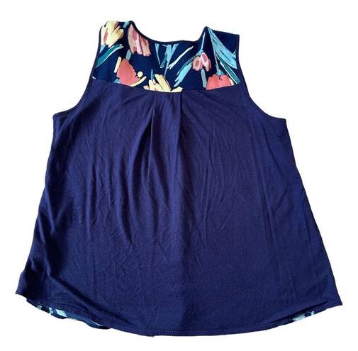 Bobeau  Navy Floral Sleeveless V-neck Tank Top