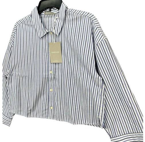 Everlane  Womens The Woven PJ Top Size S Blue White Striped Long Sleeve Boxy Fit