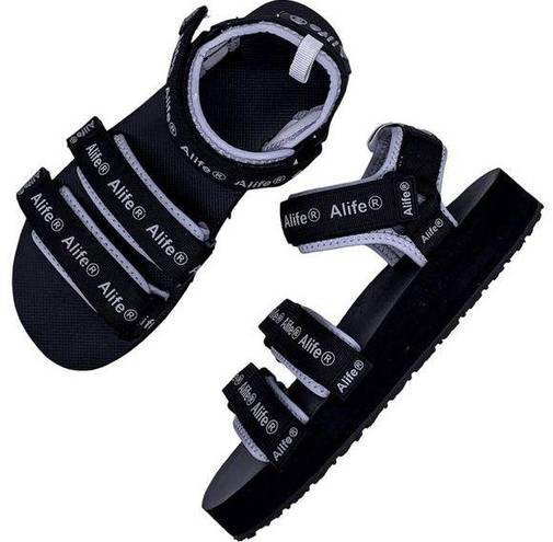 ma*rs Alife Reflective Logo Dad Sandal  Black Gray Unisex Size Women's 7.5 Men's 6