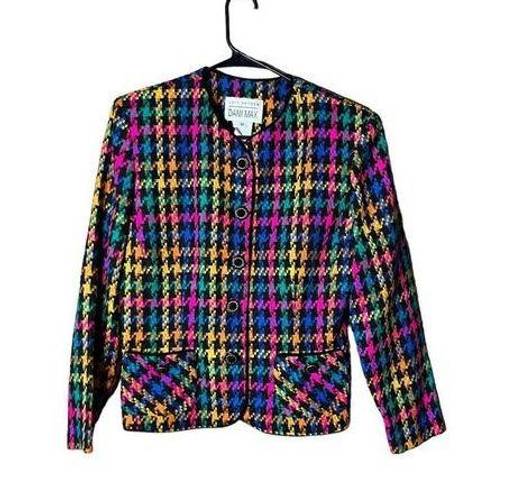 Houndstooth VTG 90s Dani Max  Blazer Jacket Womens Sz 12 Multicolor Preppy Career