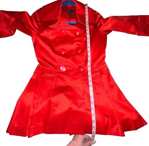 Bebe  RED SATIN DOUBLE BREASTED PEPLUM PEACOAT WOMEN SIZE XS 3/4 SLEEVES POCKETS