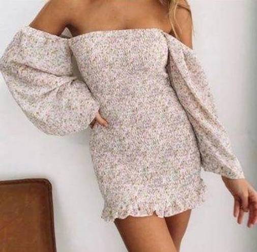 Beginning Boutique BB Off Shoulder Puffy Sleeve Shirred Dress