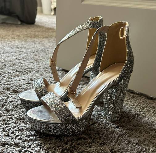 Silver Sparkly Heels Size 7