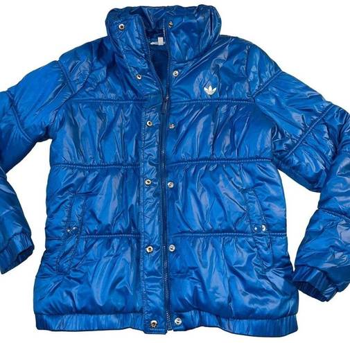 Adidas Originals Womens Puffer Jacket Winter Coat Full Zip High Collar Blue XL