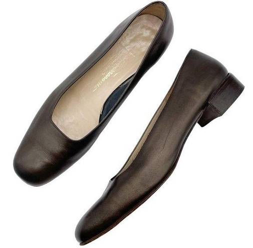 Salvatore Ferragamo  Shoes Bronze Italian Leather Square Toe Flats Women’s Size 9