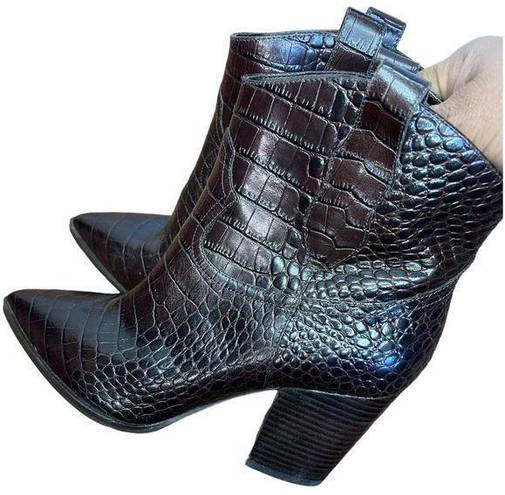 Gibson Latimer Booties 7M Gia Ankle Cow Leather Brown Snakeskin Print Women