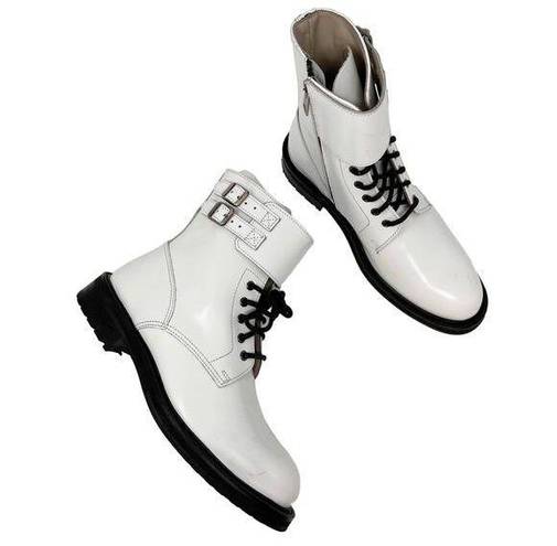 ALLSAINTS  Brigade White Leather Combat Buckle Lace Up Ankle Strap Boot EU 36