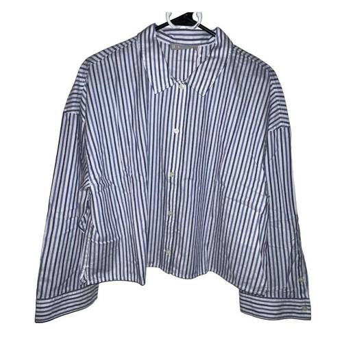 Everlane NWT  The Woven P.J. Top Blue & White Stripe 100% Cotton Boxy Size Medium