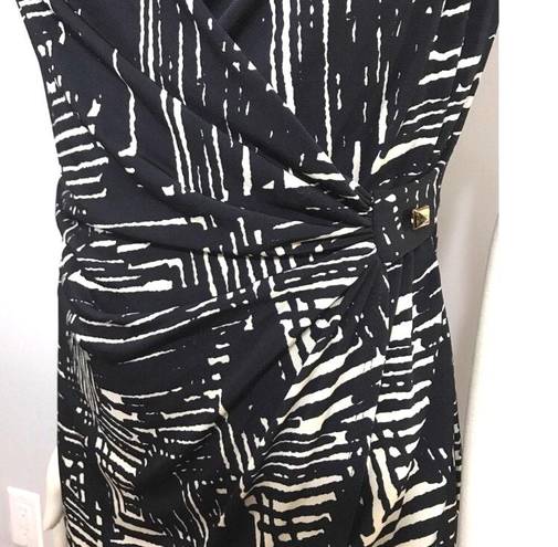 Tiana B Black & Cream Wrap Dress  w/ Studs NWOT