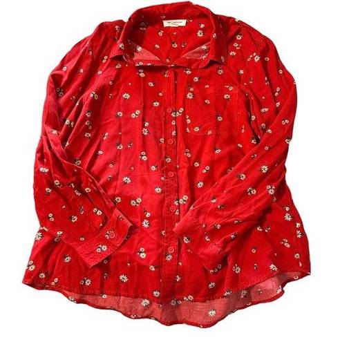 BeachLunchLounge  women's medium red floral button down long sleeve blouse