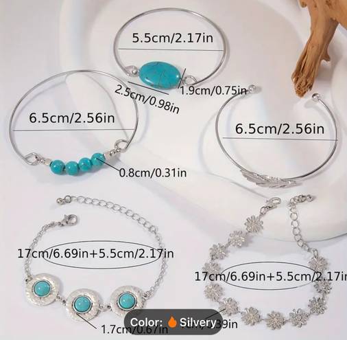 Daisy 5 Piece Turquoise and Silver Bracelet Set