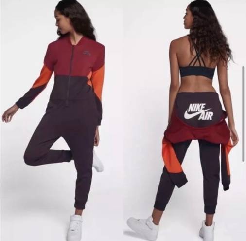 Nike Qsport burgundy orange color lock sweatsuit zip up jumpsuit XS