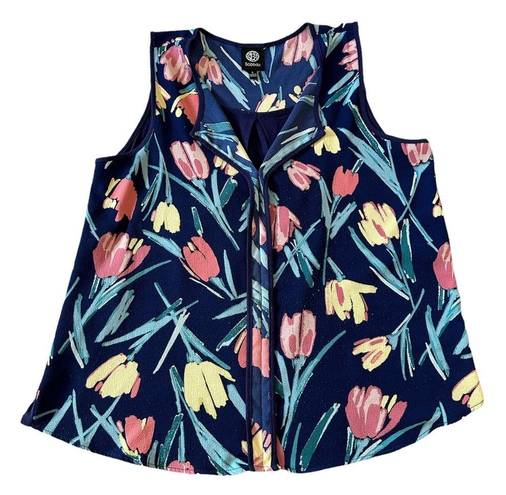 Bobeau  Navy Floral Sleeveless V-neck Tank Top