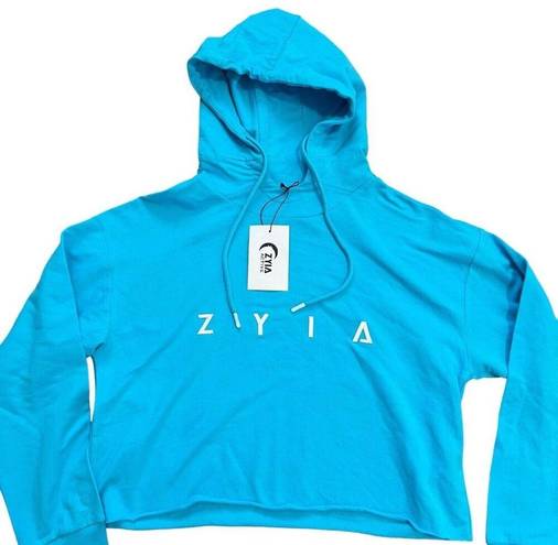 Zyia  Active NEW Sky Blue Cropped Raw Edge Hoodie Women’s Size Medium Sweatshirt